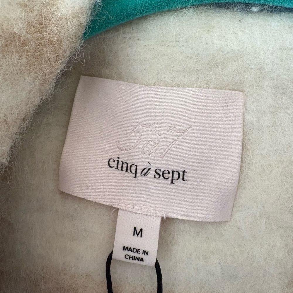NWT- Cinq à Sept 'Lita' Wool-Blend Fringe-Trim Plaid Coat, Glacier Blue - Medium - Picture 7 of 9